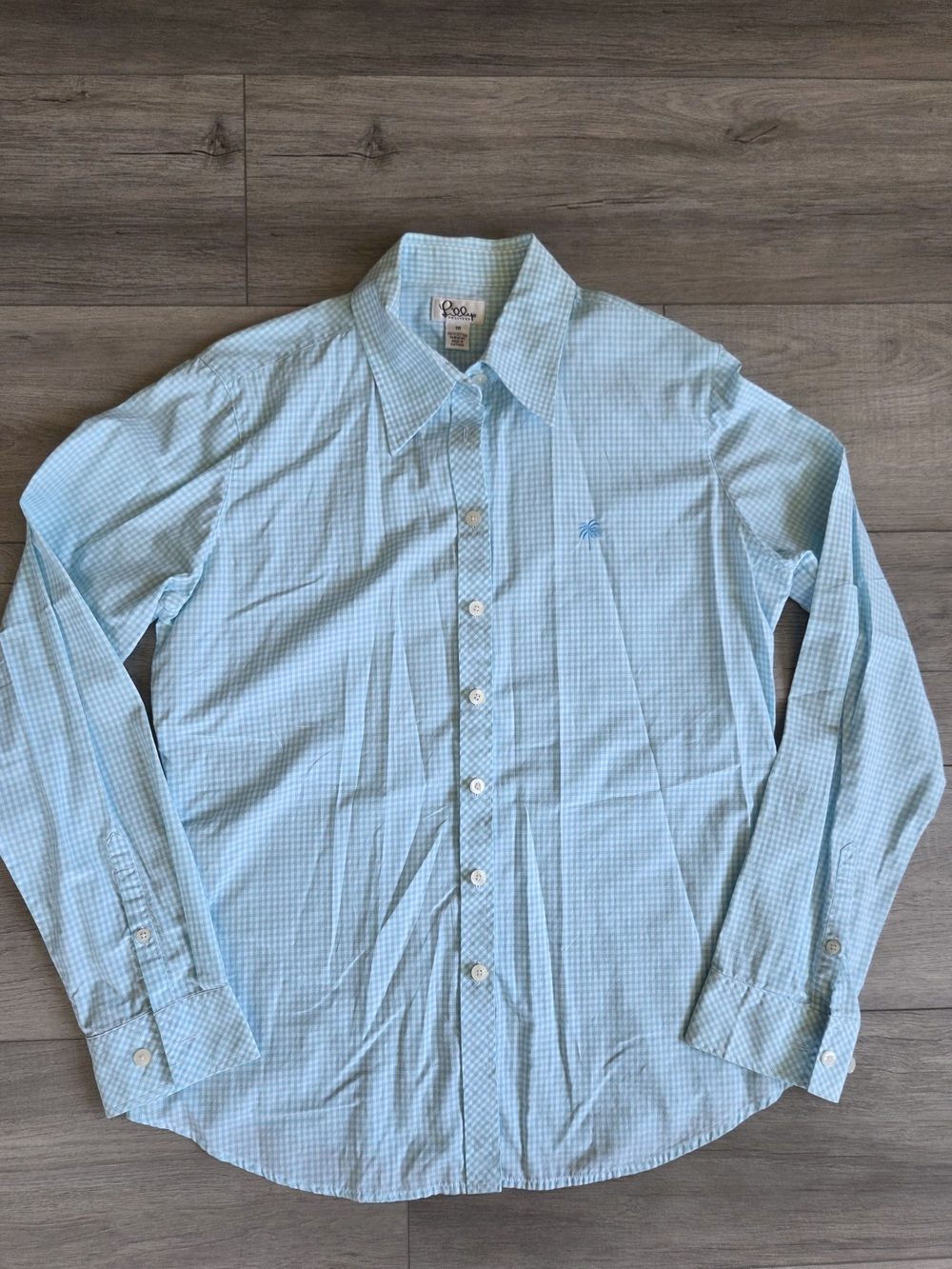 Lilly Pulitzer Light Blue Check Fitted Button Down 10
